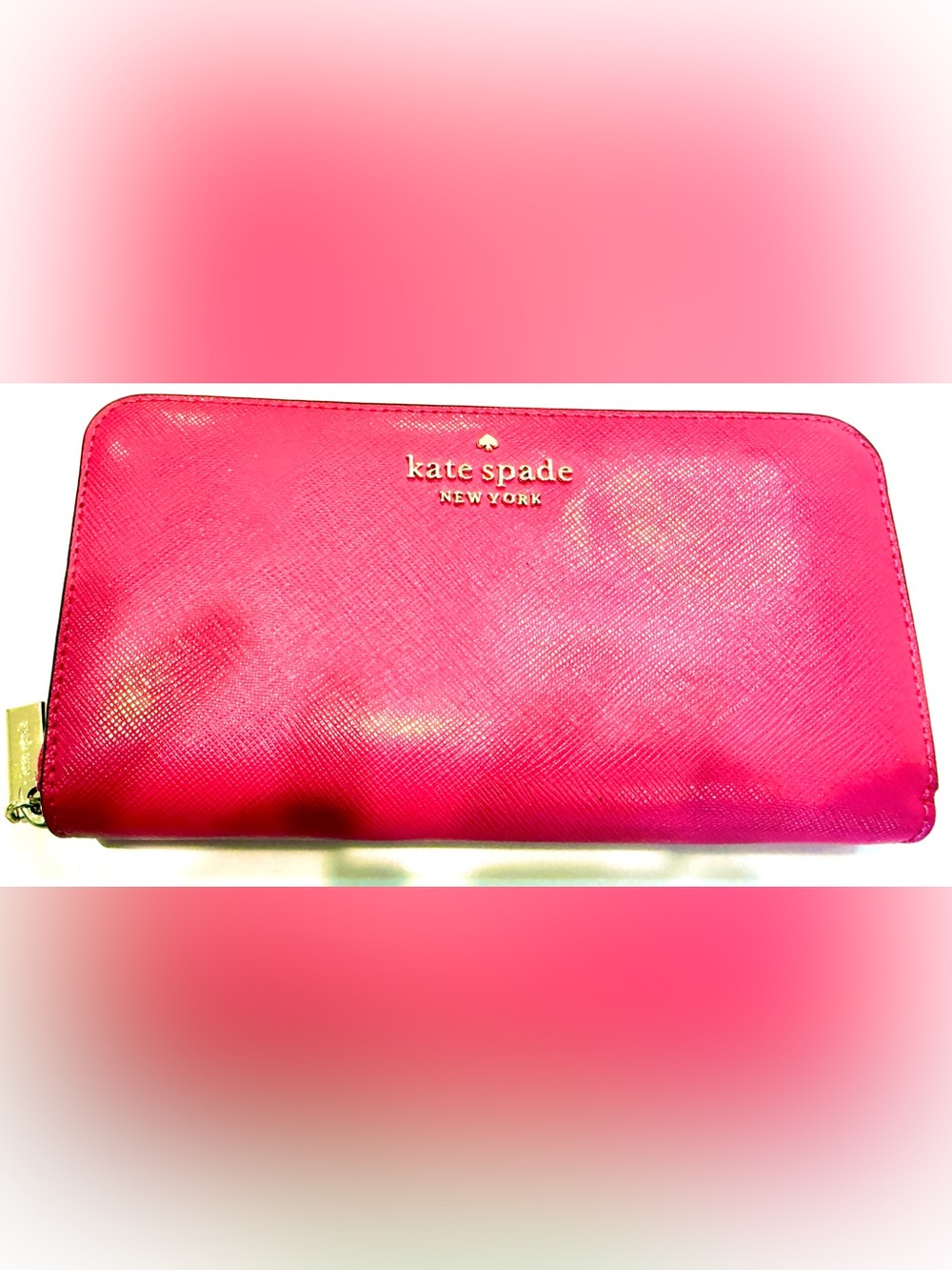kate spade Bright Pink Zip-Around Saffiano Wallet